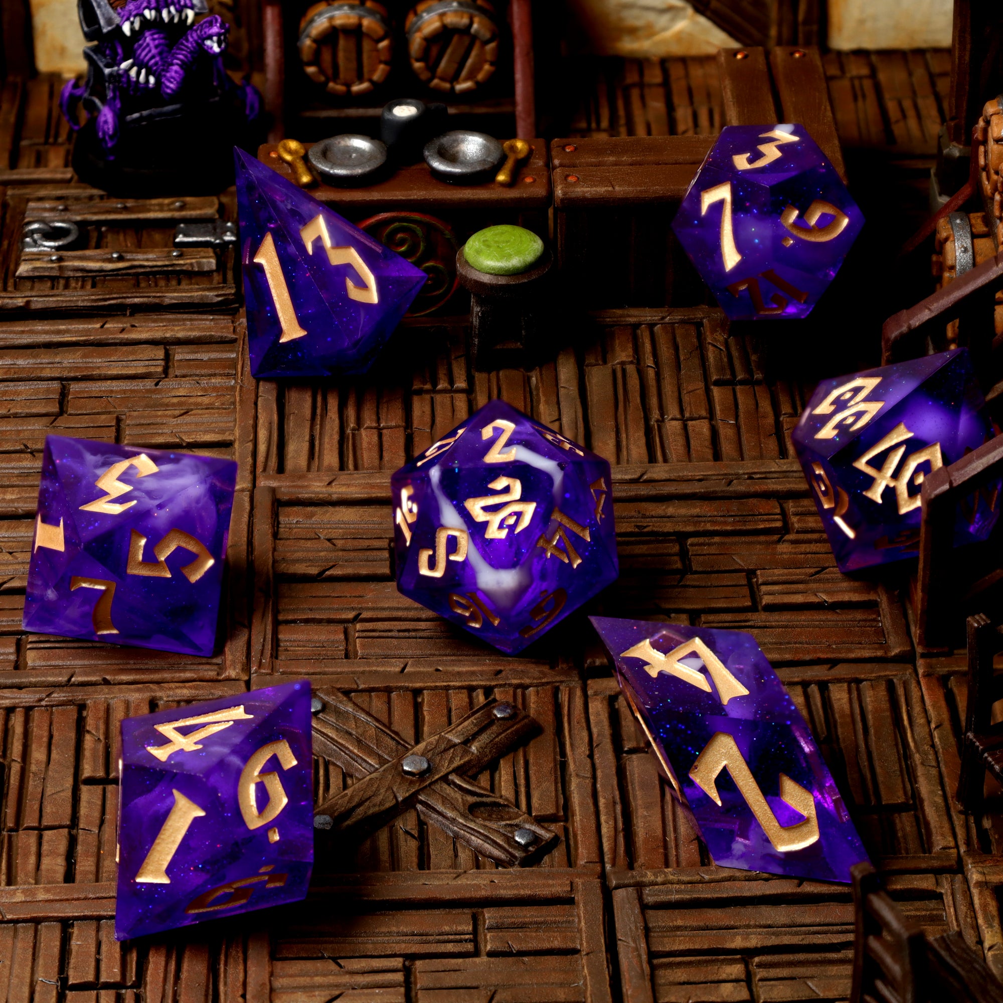 Voidstone dice, swirling purple cosmic core