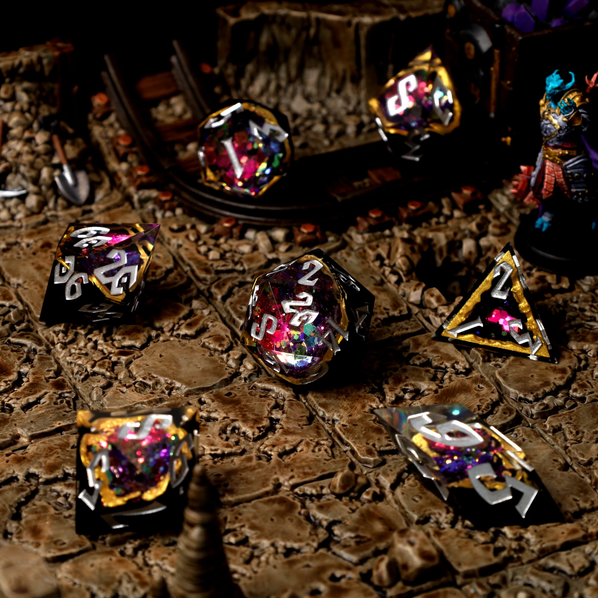 Violet Vein Geode RPG Dice Set