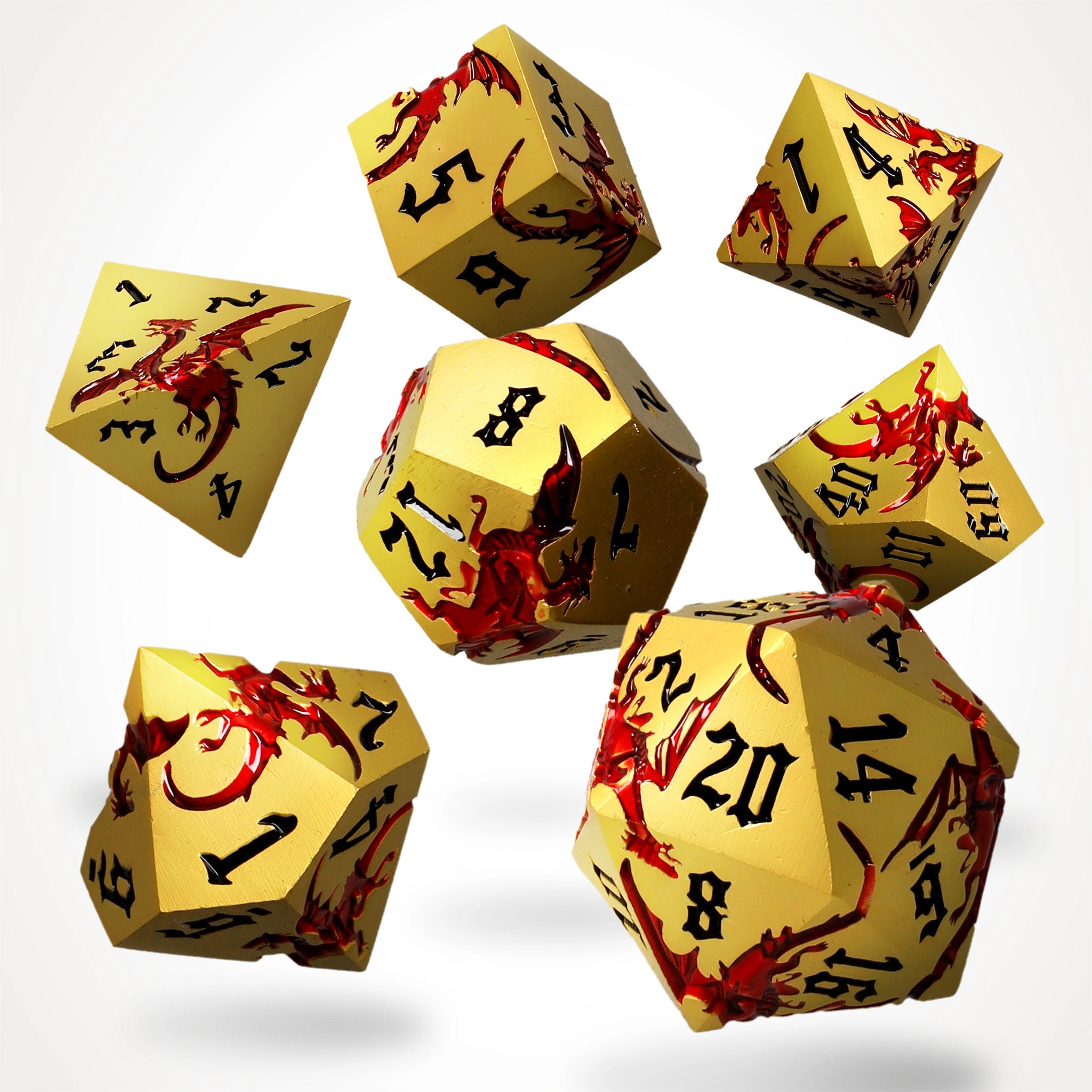 Wyrmgold metal RPG dice set