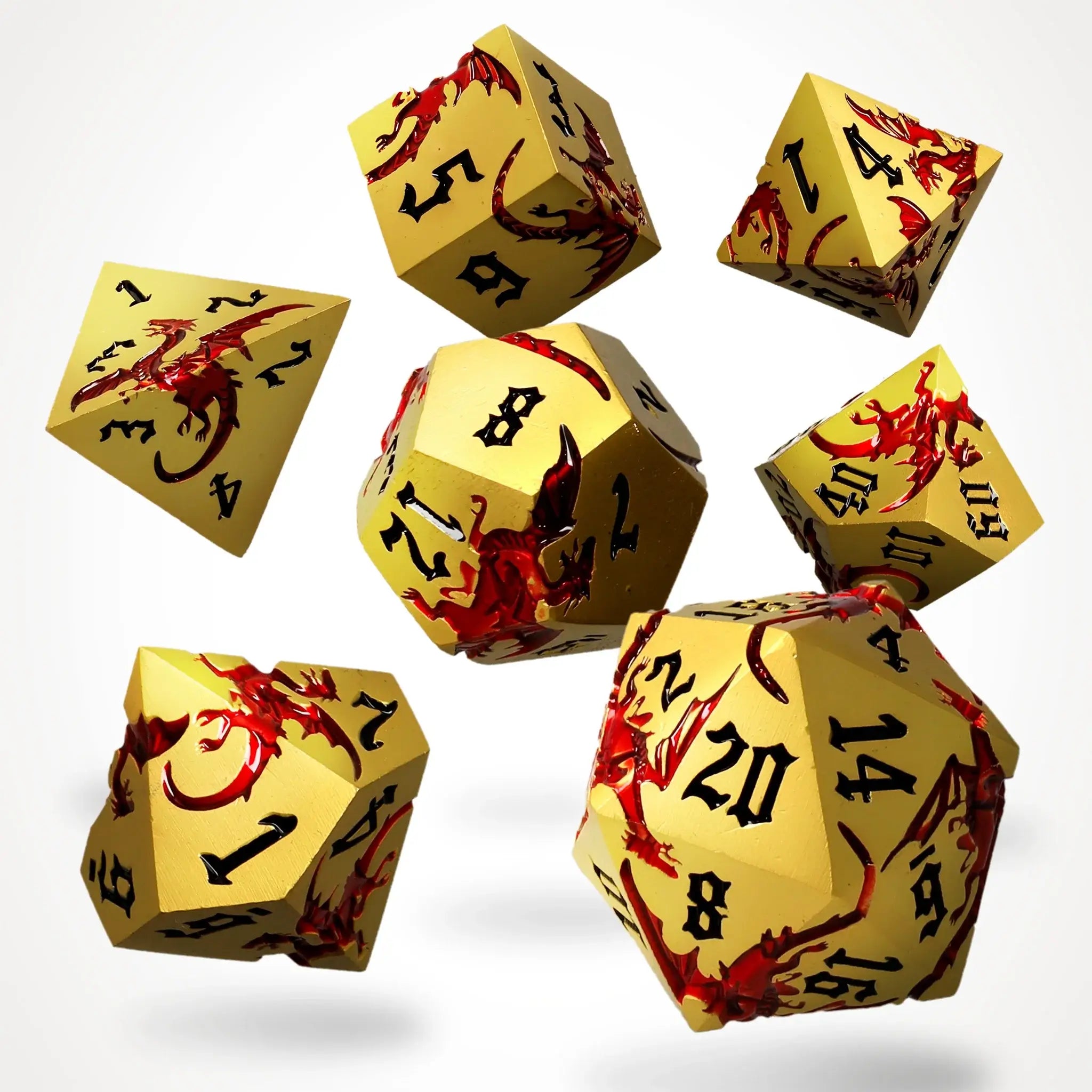 Wyrmgold metal RPG dice set