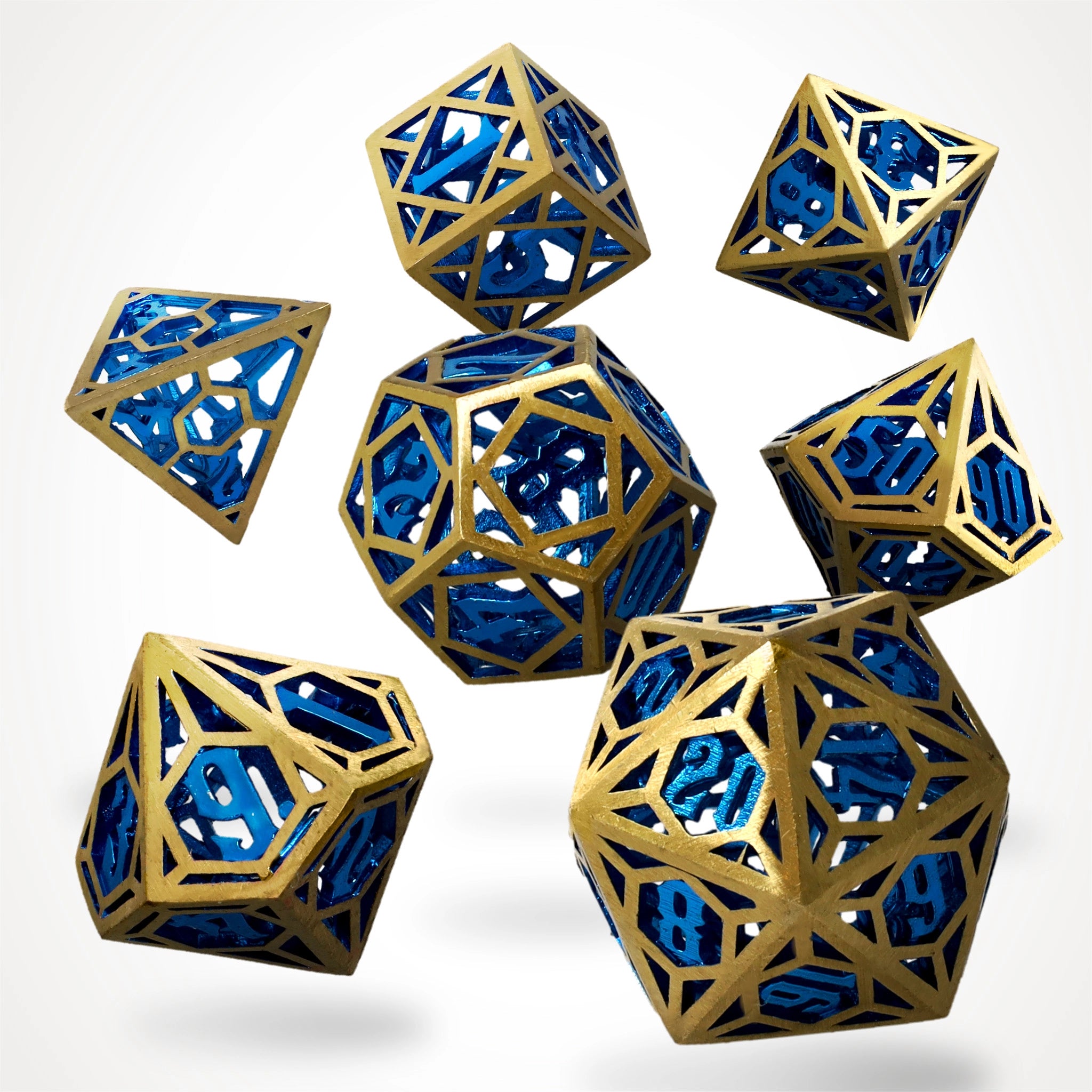 Azure Crown Hollow Metal RPG Dice Set