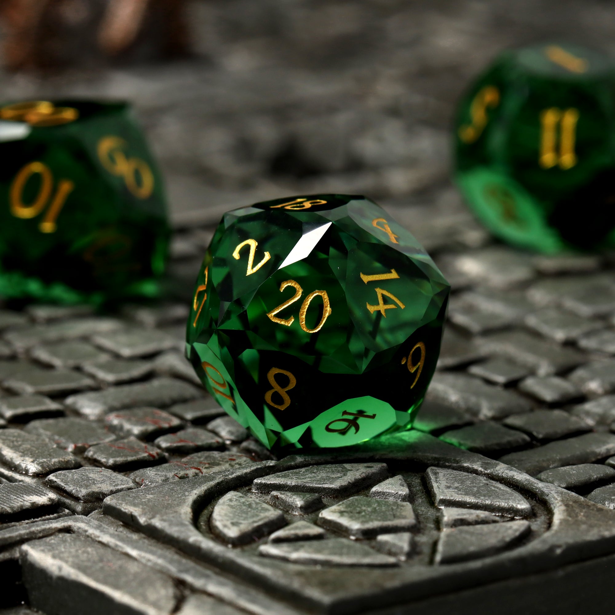 Emerald Dagger Glass RPG dice set