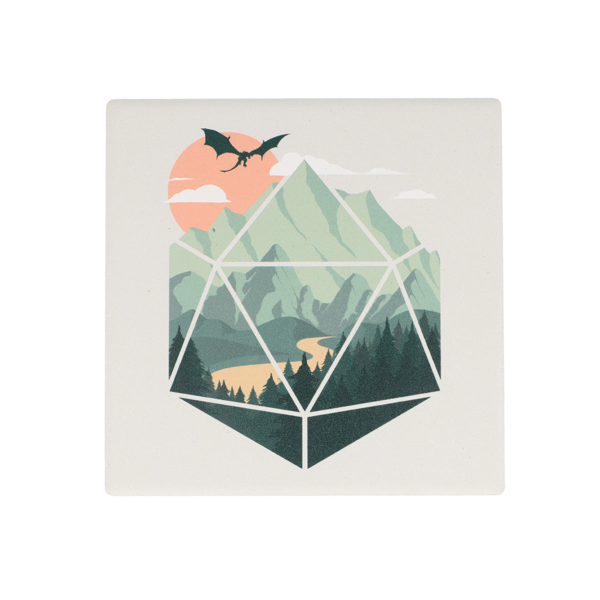 Green mountain d20 ceramic coaster - GlassStaff Coaster Set