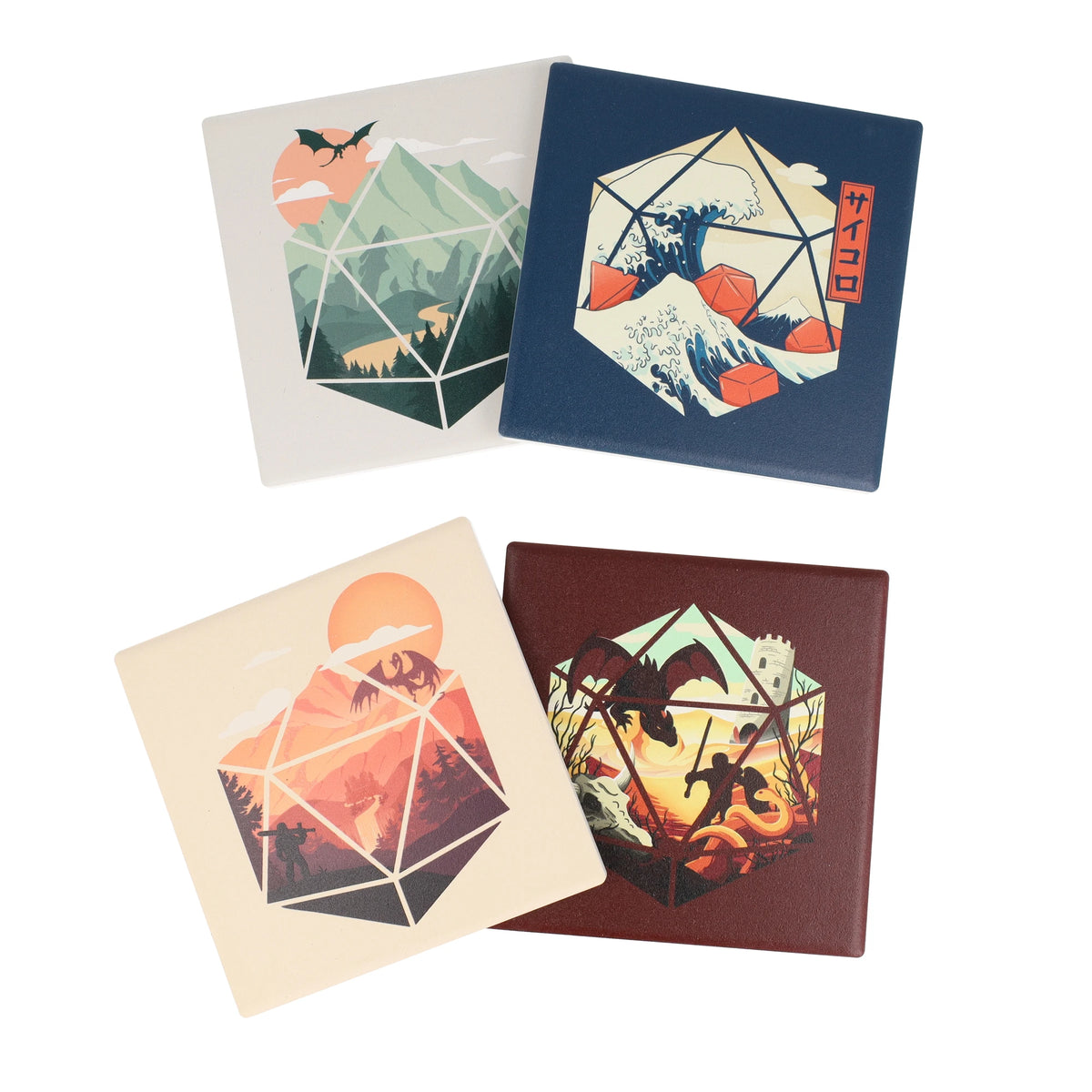 GlassStaff Coaster Set - six ceramic RPG dice coasters - GlassStaff