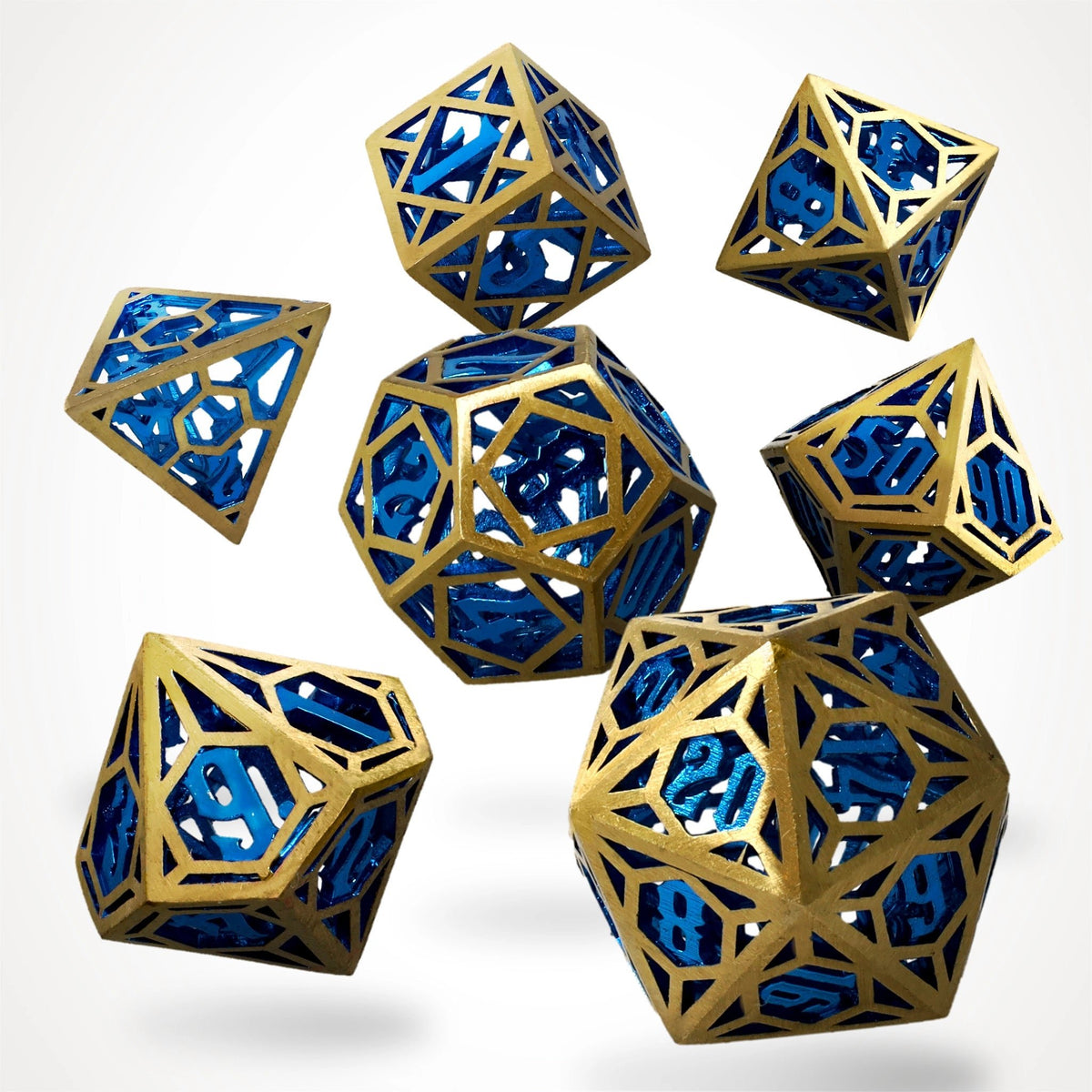 Azure Crown Hollow Metal RPG Dice Set - RPG Dice Set - GlassStaff