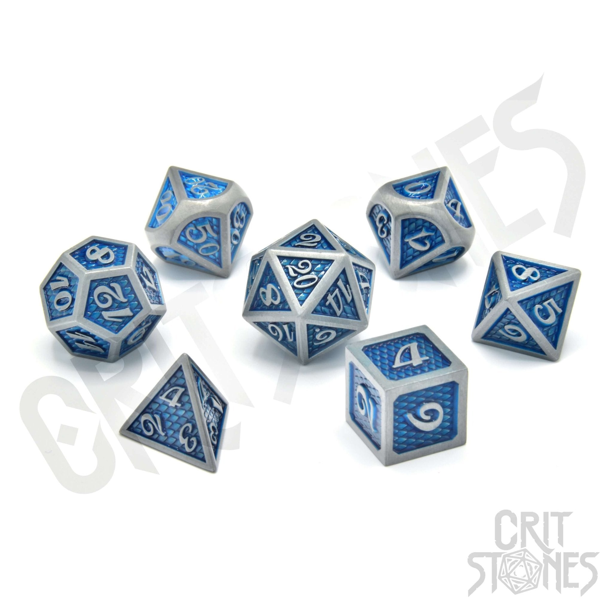 Blue Dragonhide Metal RPG Dice Set - RPG Dice Set - GlassStaff