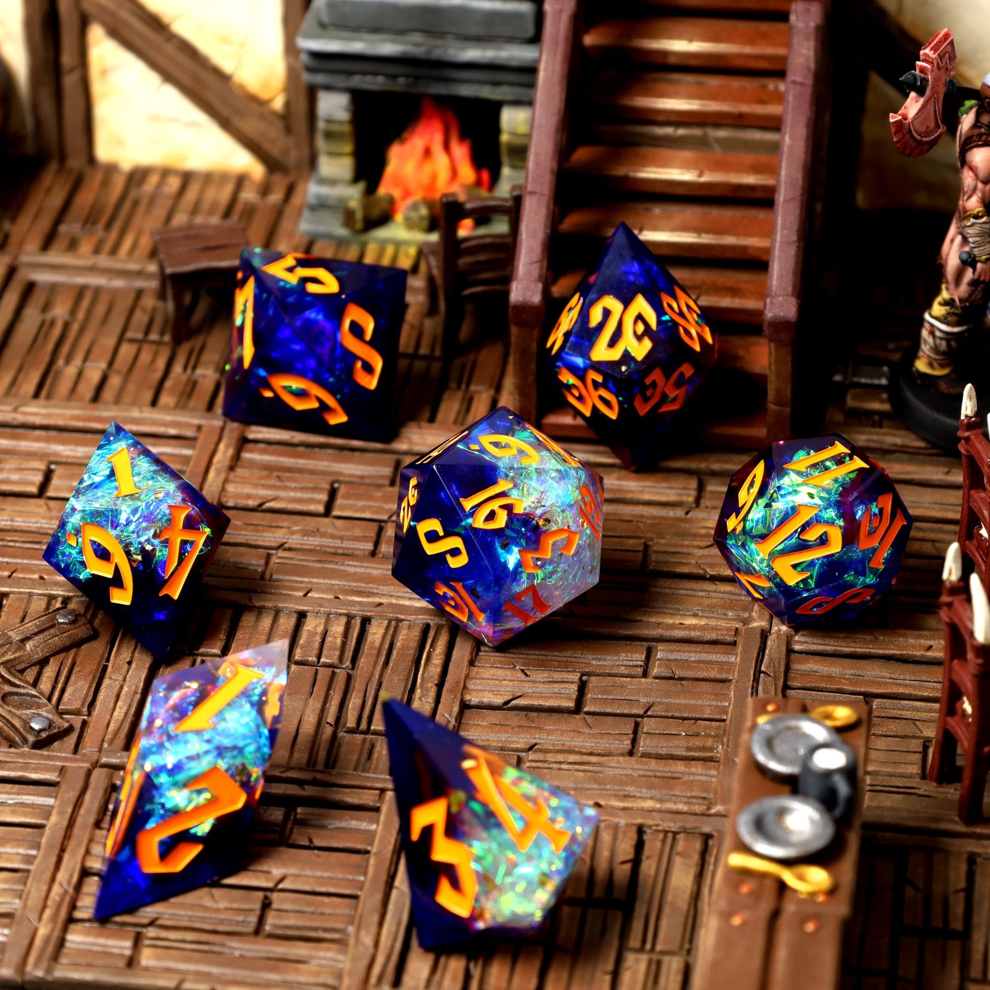 Galactic Ember Sharp Edge Resin RPG Dice Set - RPG Dice Set - GlassStaff