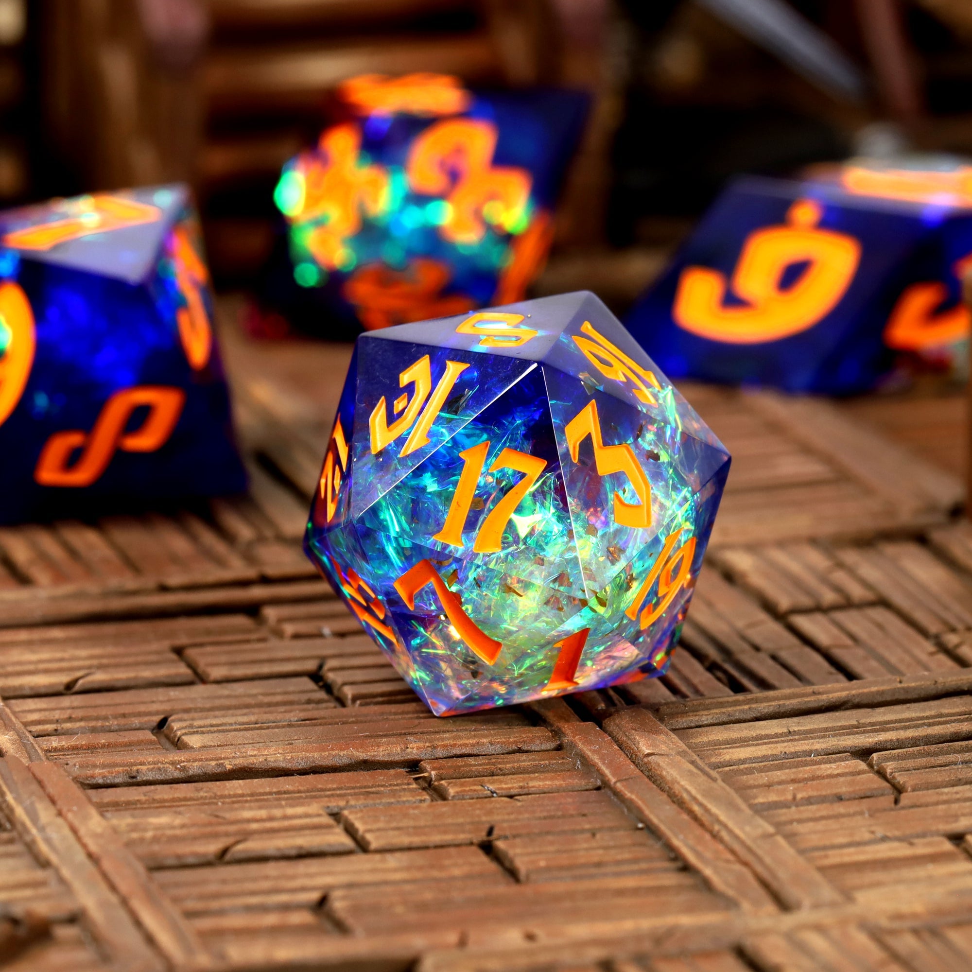 Galactic Ember Sharp Edge Resin RPG Dice Set - RPG Dice Set - GlassStaff