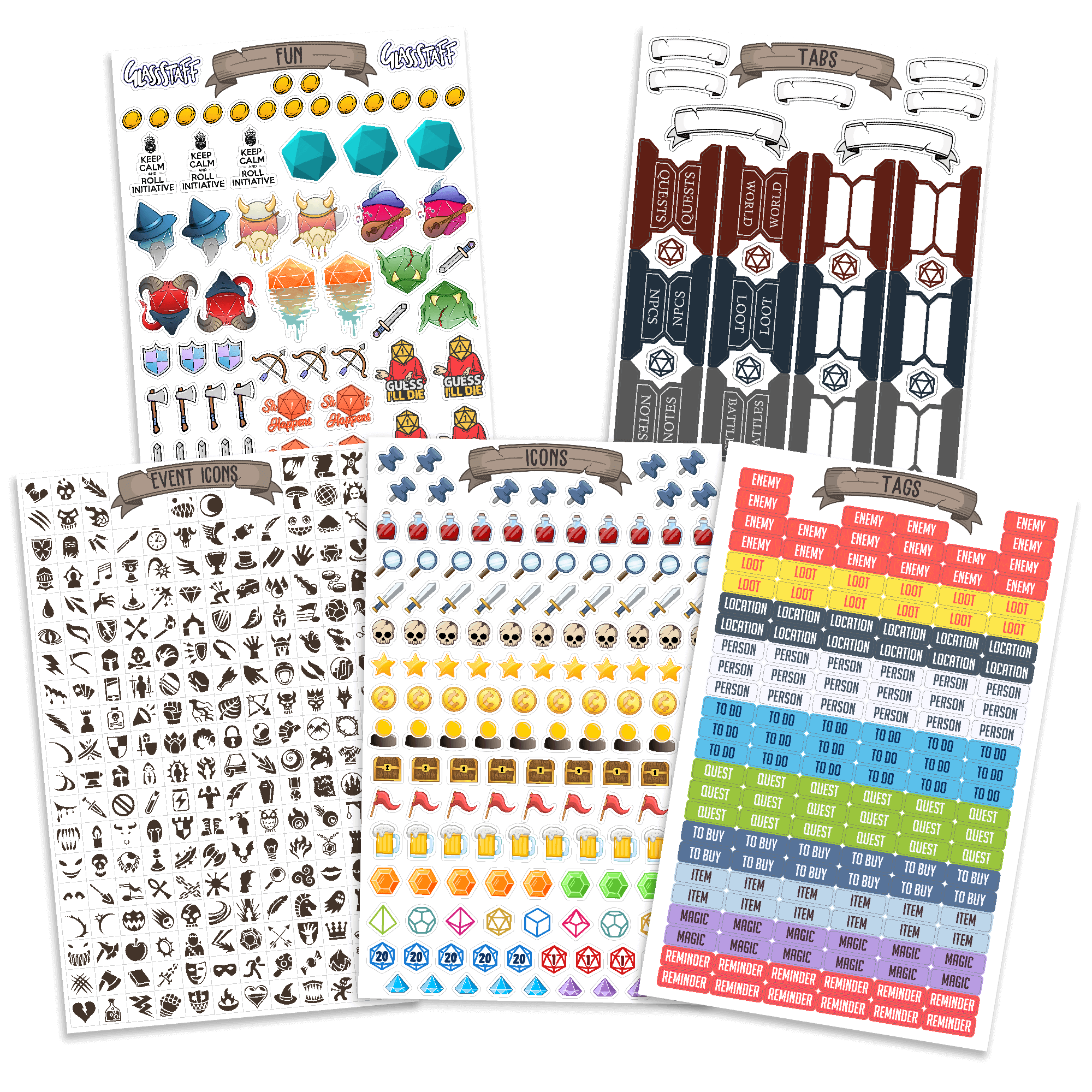 TTRPG Notebook Ministickers - D&D / TTRPG Special Stickers - Glassstaff