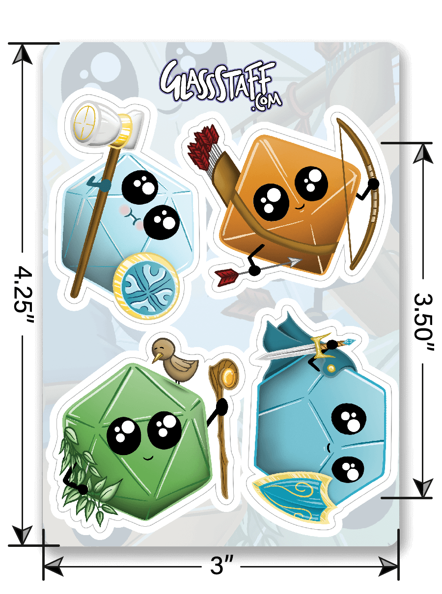 Kawaii Dice Sticker Pack 1 - D&D / TTRPG Sticker - Glassstaff