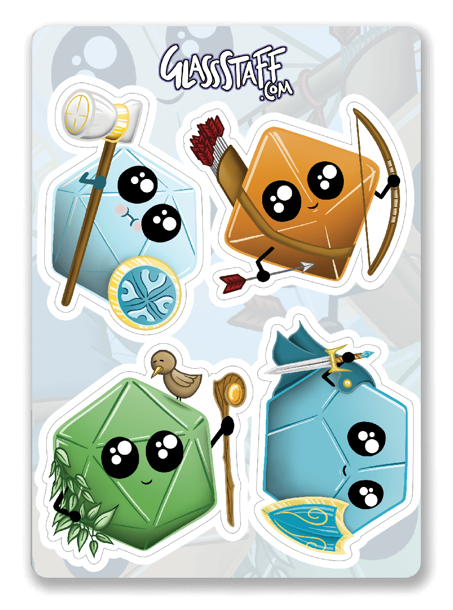 Kawaii Dice Sticker Pack 1 - D&D / TTRPG Sticker - Glassstaff