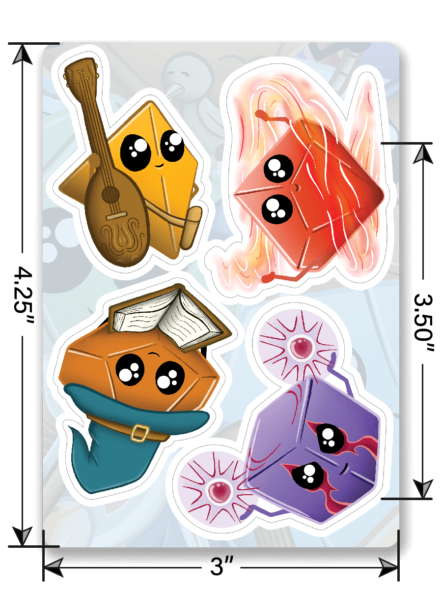Kawaii dobbelstenen stickerpakket 2 - D&D / TTRPG-sticker - Glassstaff