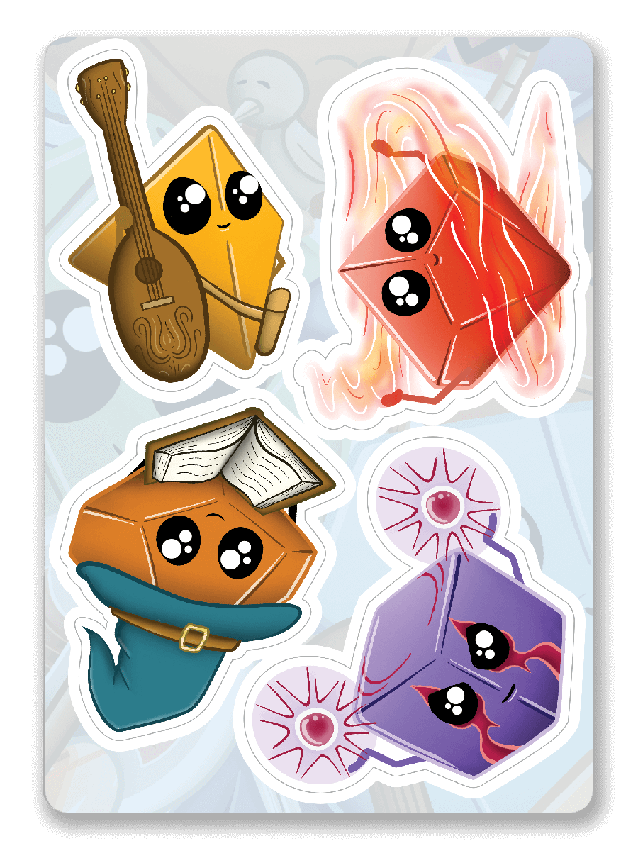 Kawaii dobbelstenen stickerpakket 2 - D&D / TTRPG-sticker - Glassstaff