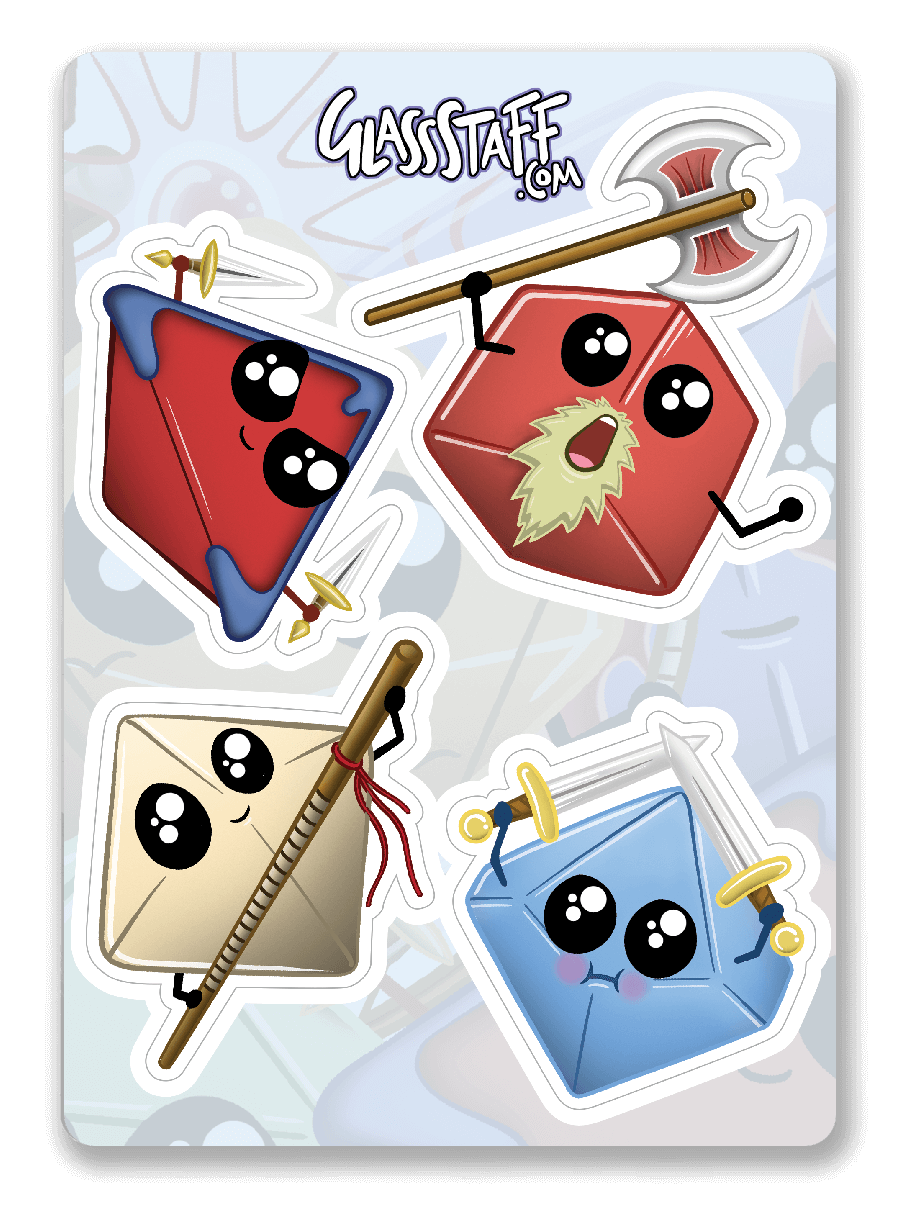 Kawaii Dice Sticker Pack 3 - D&D / TTRPG Sticker - Glassstaff