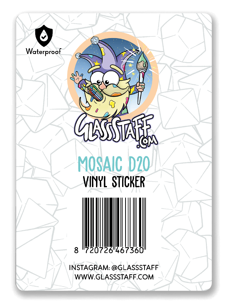 Holografisch mozaïek D20 sticker - D&D / TTRPG sticker - Glassstaff