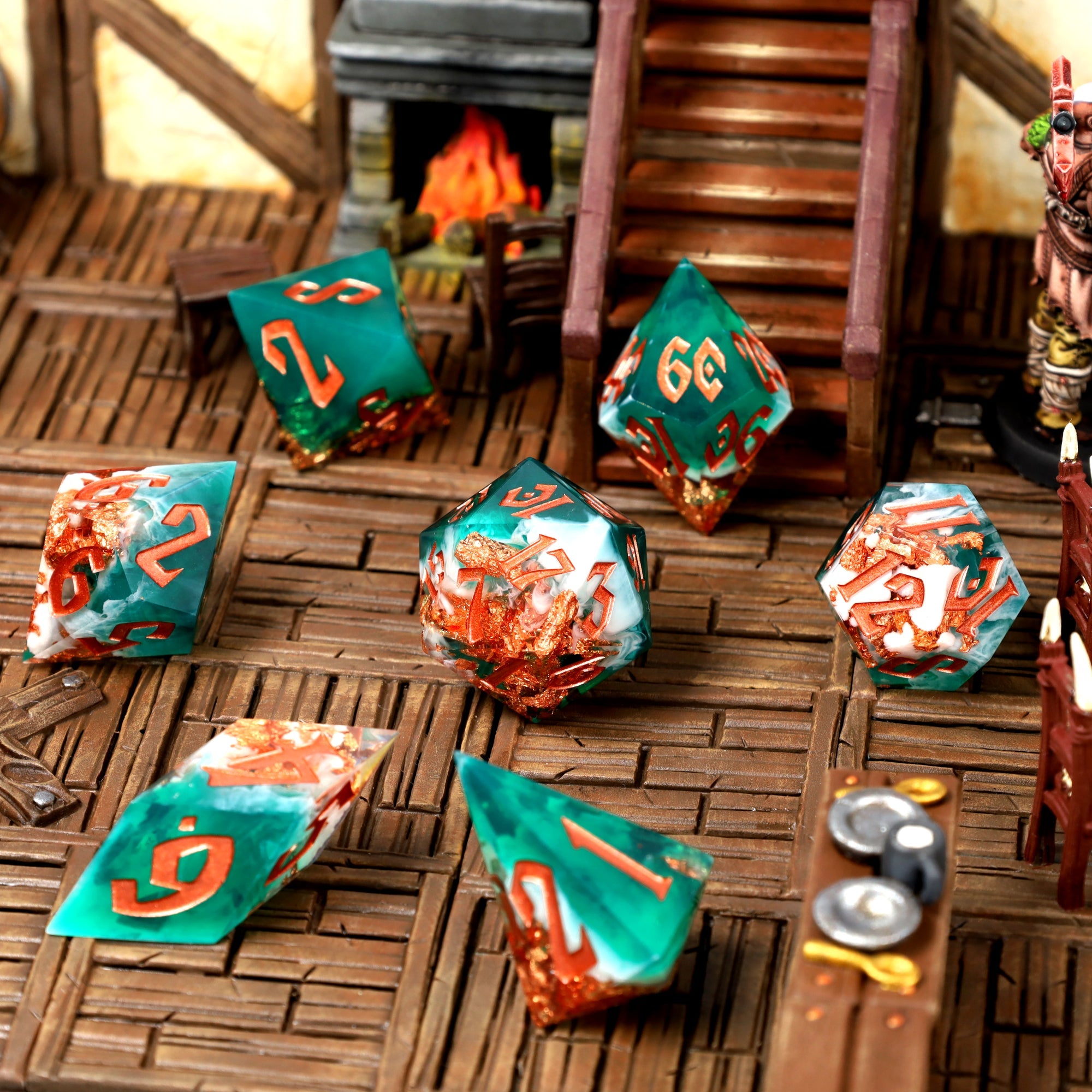 Mystic Marine Sharp Edge Resin RPG Dice Set - RPG Dice Set - GlassStaff