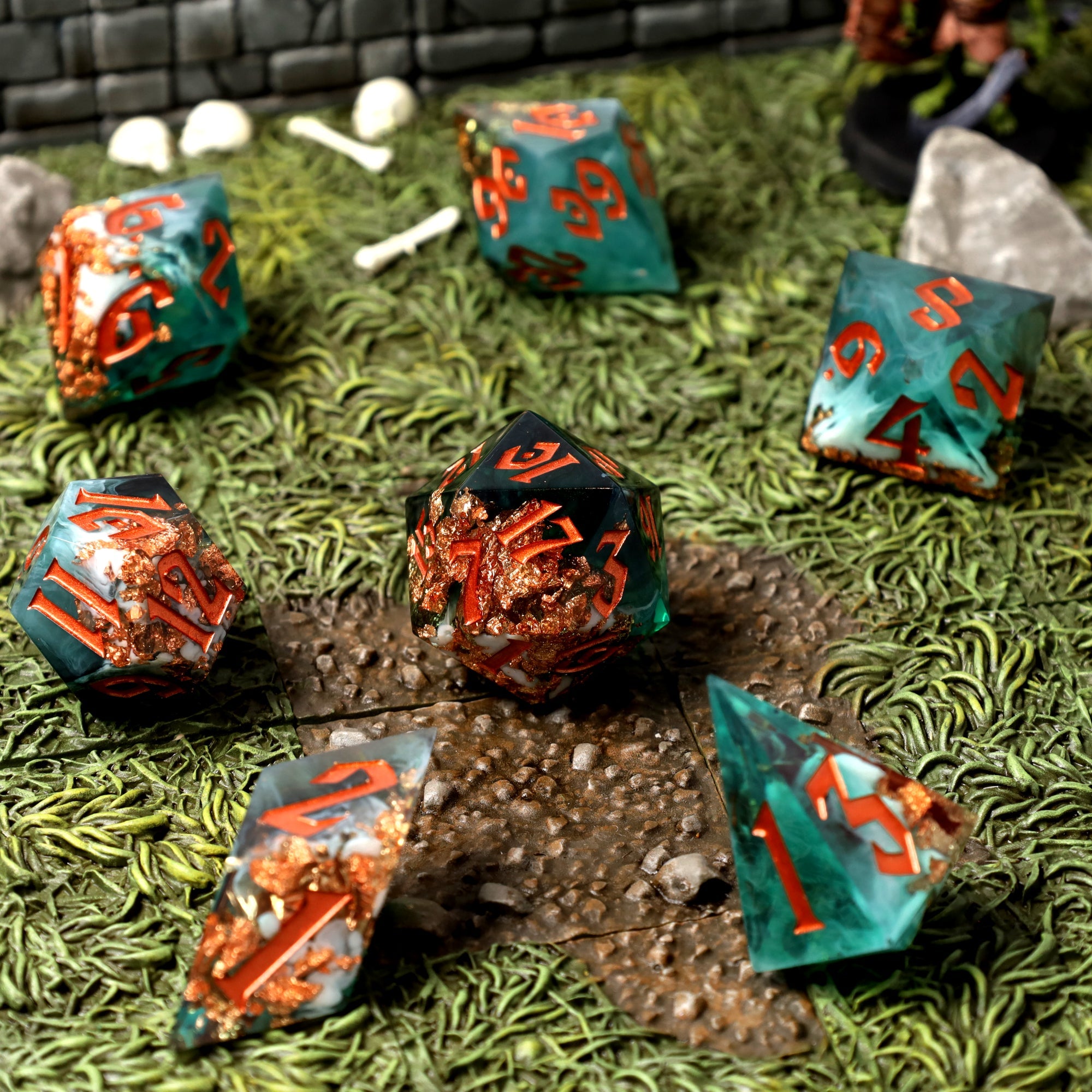 Oceanic Oracle Sharp Edge Resin RPG Dice Set - RPG Dice Set - GlassStaff