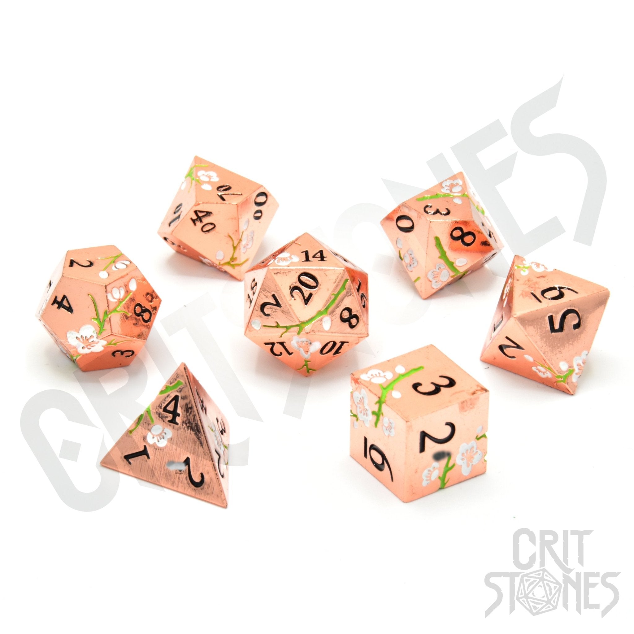 Pink Blossom Metal RPG Dice Set - RPG Dice Set - GlassStaff