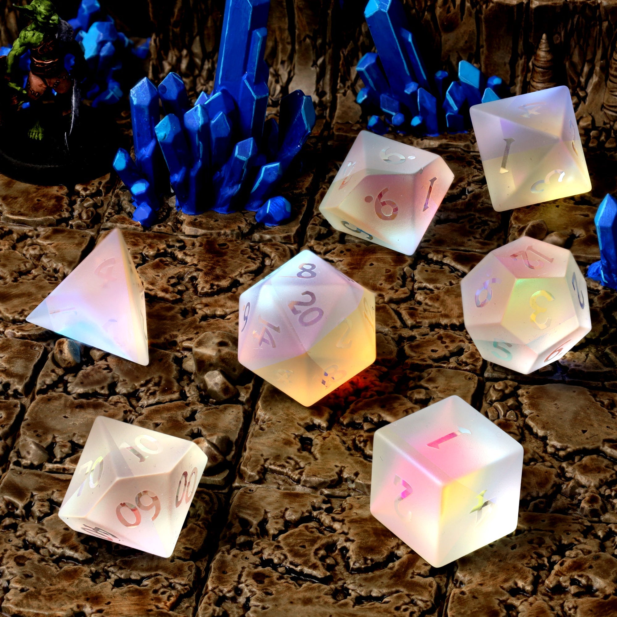 Prismatic Frost Glass RPG Dice Set - RPG Dice Set - GlassStaff