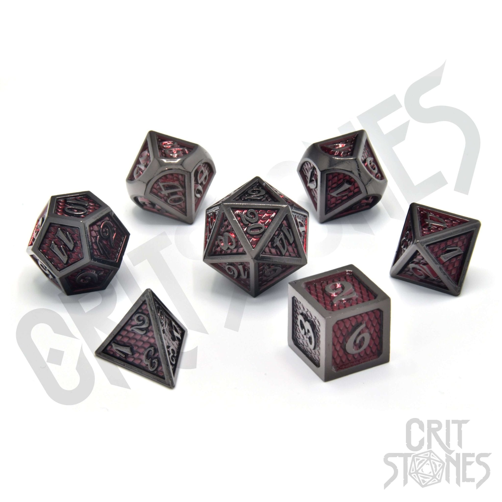 Red Wyrmskin Metal RPG Dice Set - RPG Dice Set - GlassStaff