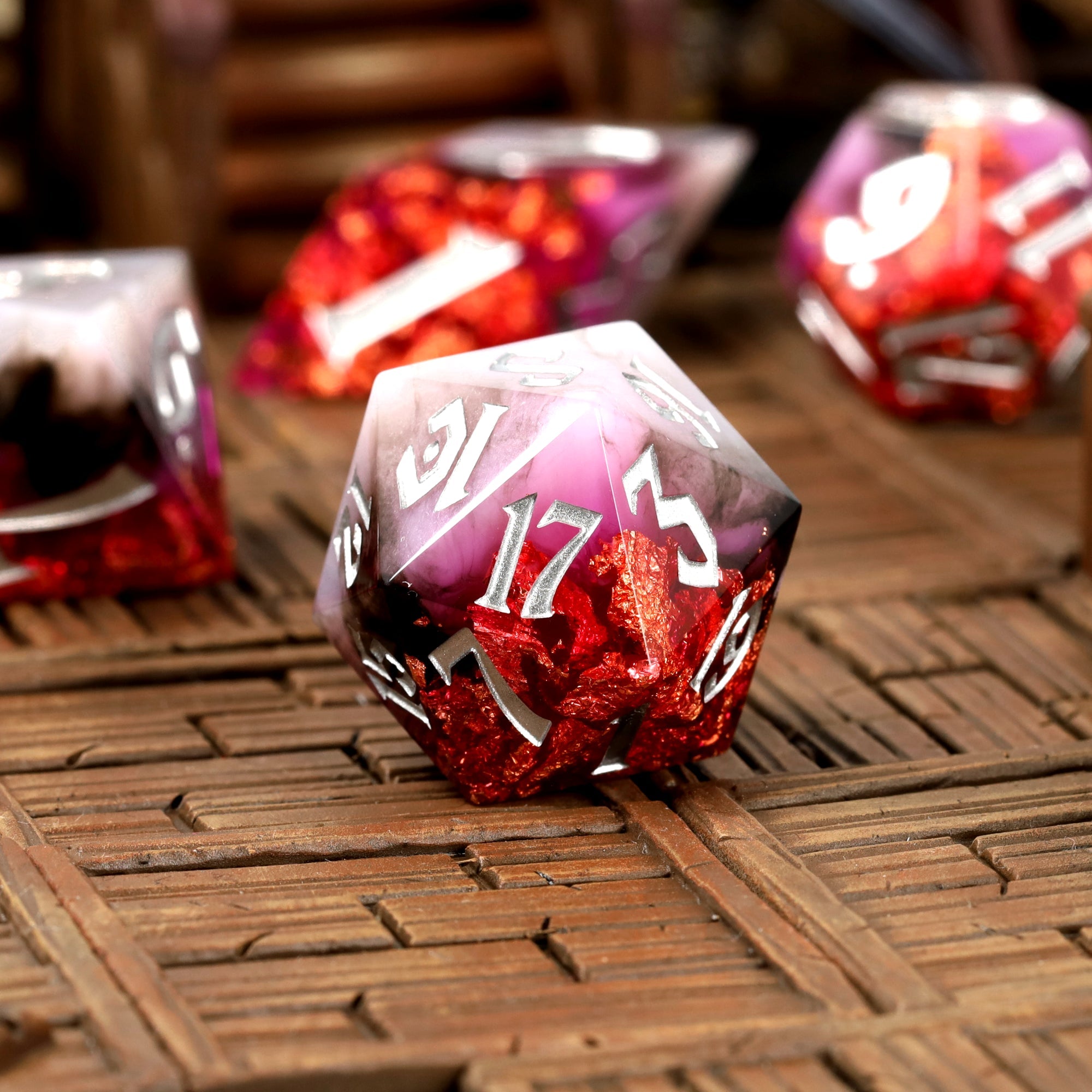 Ruby Rift Sharp Edge Resin RPG Dice Set - RPG Dice Set - GlassStaff