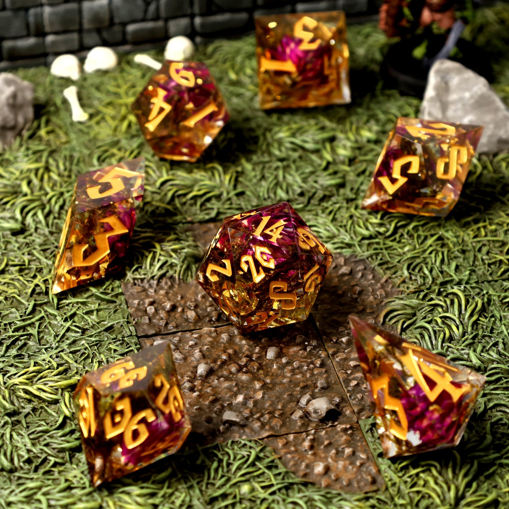 Sunlit Garden Sharp Edge Resin RPG Dice Set - RPG Dice Set - GlassStaff