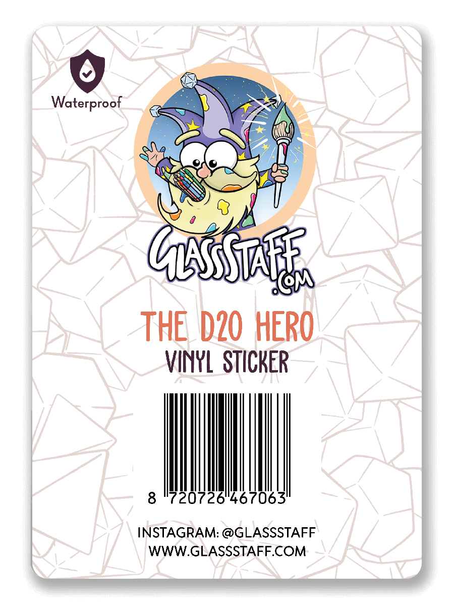 De D20 Hero-sticker - D&D / TTRPG-sticker - Glassstaff