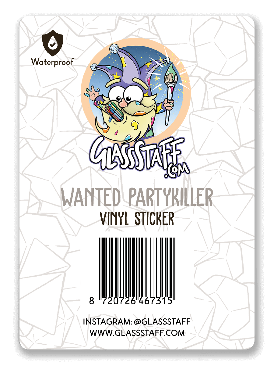 Gezocht Partykiller-sticker - D&D / TTRPG-sticker - Glassstaff