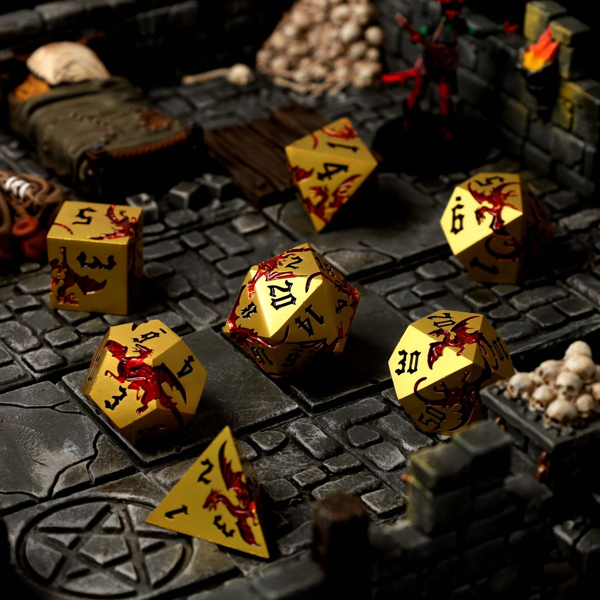 Wyrmgold metal RPG dice set - RPG Dice Set - GlassStaff