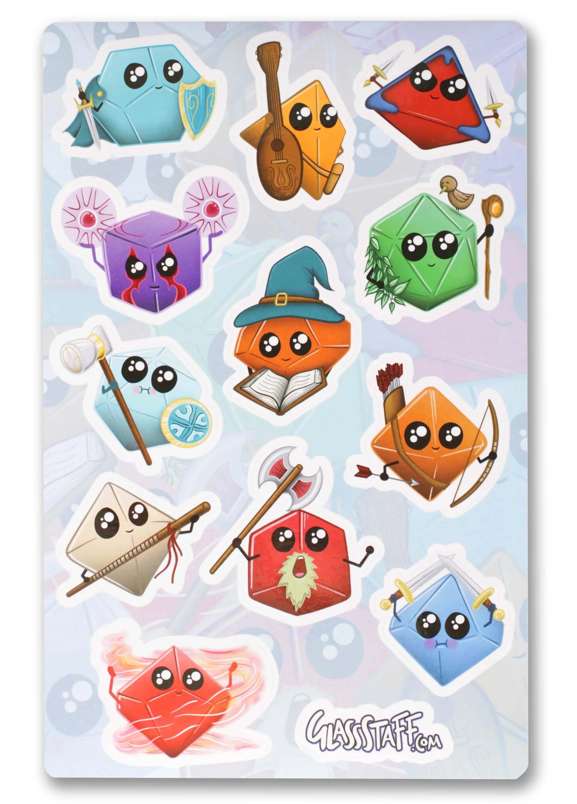 Kawaii Dice Classes Stickers - D&D / TTRPG Special Stickers - Glassstaff