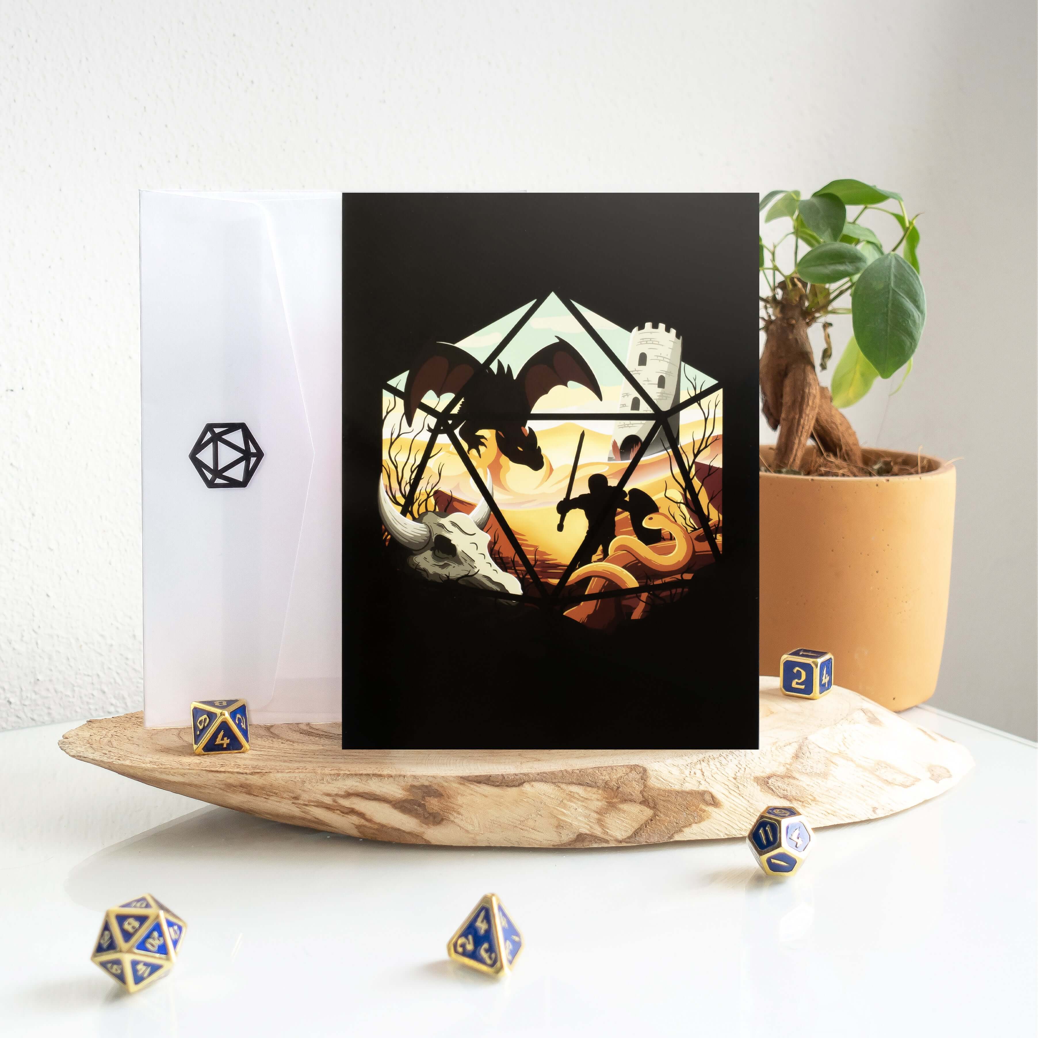 Dragon D20 wenskaart - D&D / TTRPG wenskaart - Glassstaff