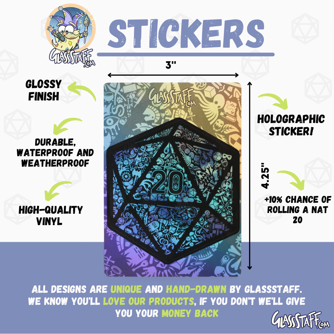 Holographic Mosaic D20 Sticker - Sticker - GlassStaff