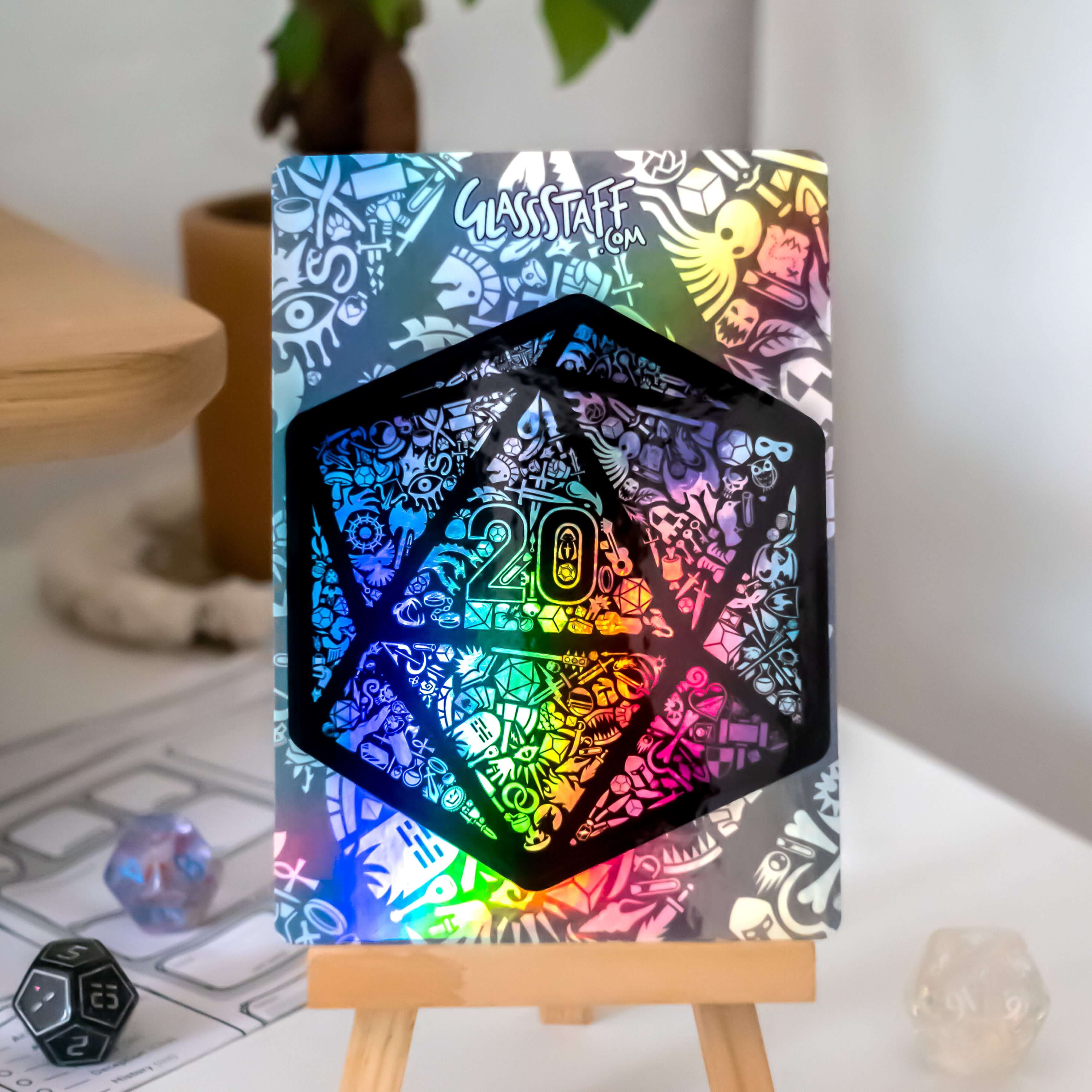 Holografisch mozaïek D20 sticker - D&D / TTRPG sticker - Glassstaff