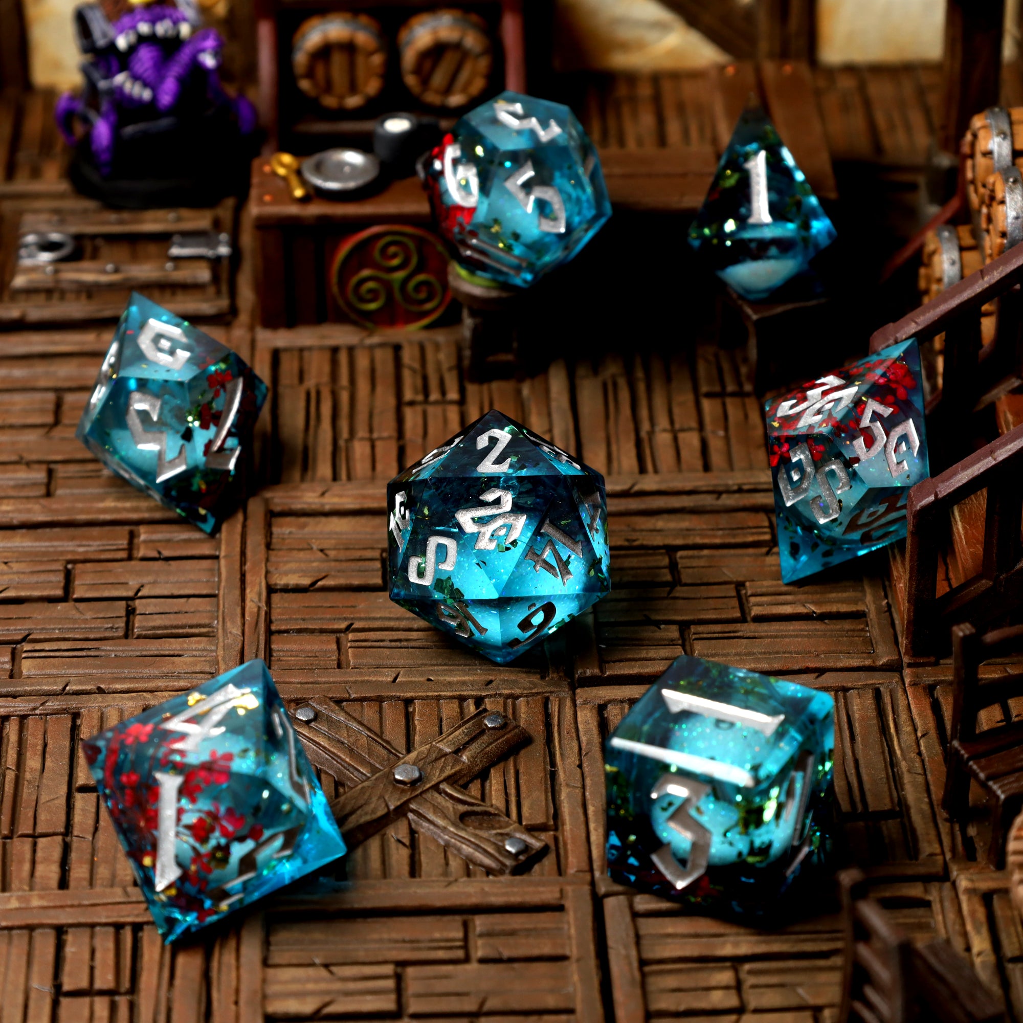 Mermaid's Maelstrom dice on a tavern battle map