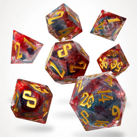 Magefire liquid core resin RPG dice set, full 7-piece spread