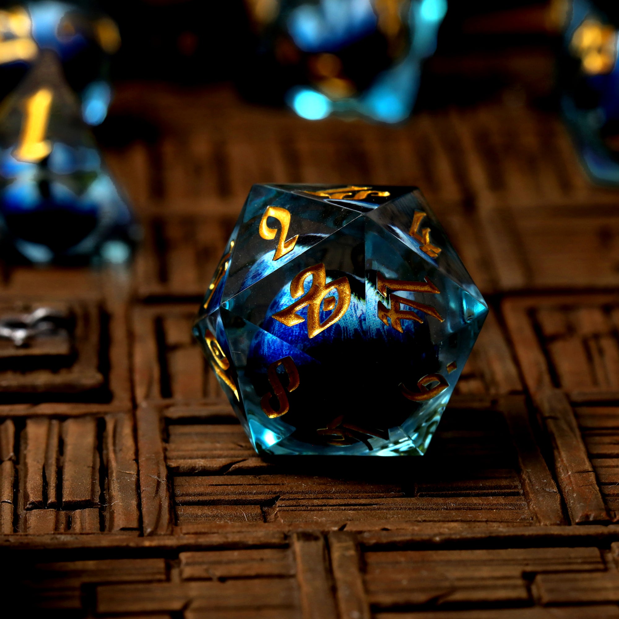 Ice Dragon's Gaze Floating Eye RPG Dice Set close-up