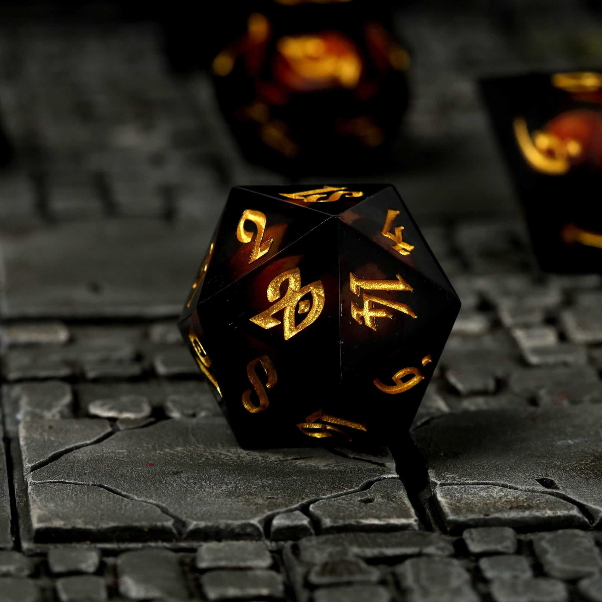 Fire Dragon's Gaze Floating Eye RPG Dice Set close-up