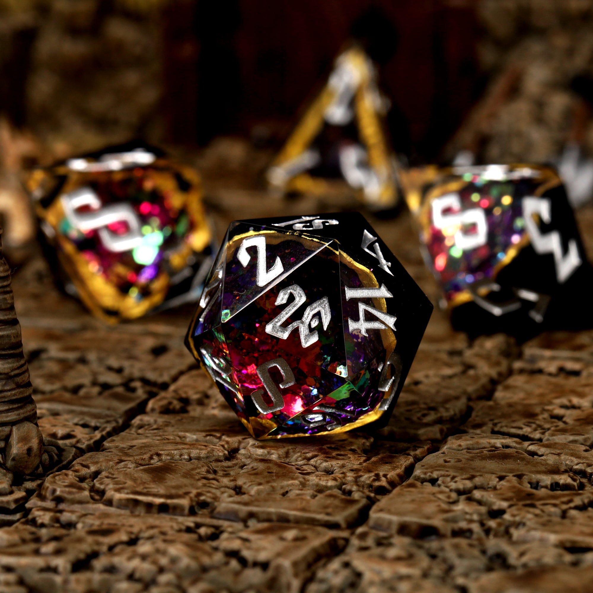 Violet Vein Geode RPG Dice Set