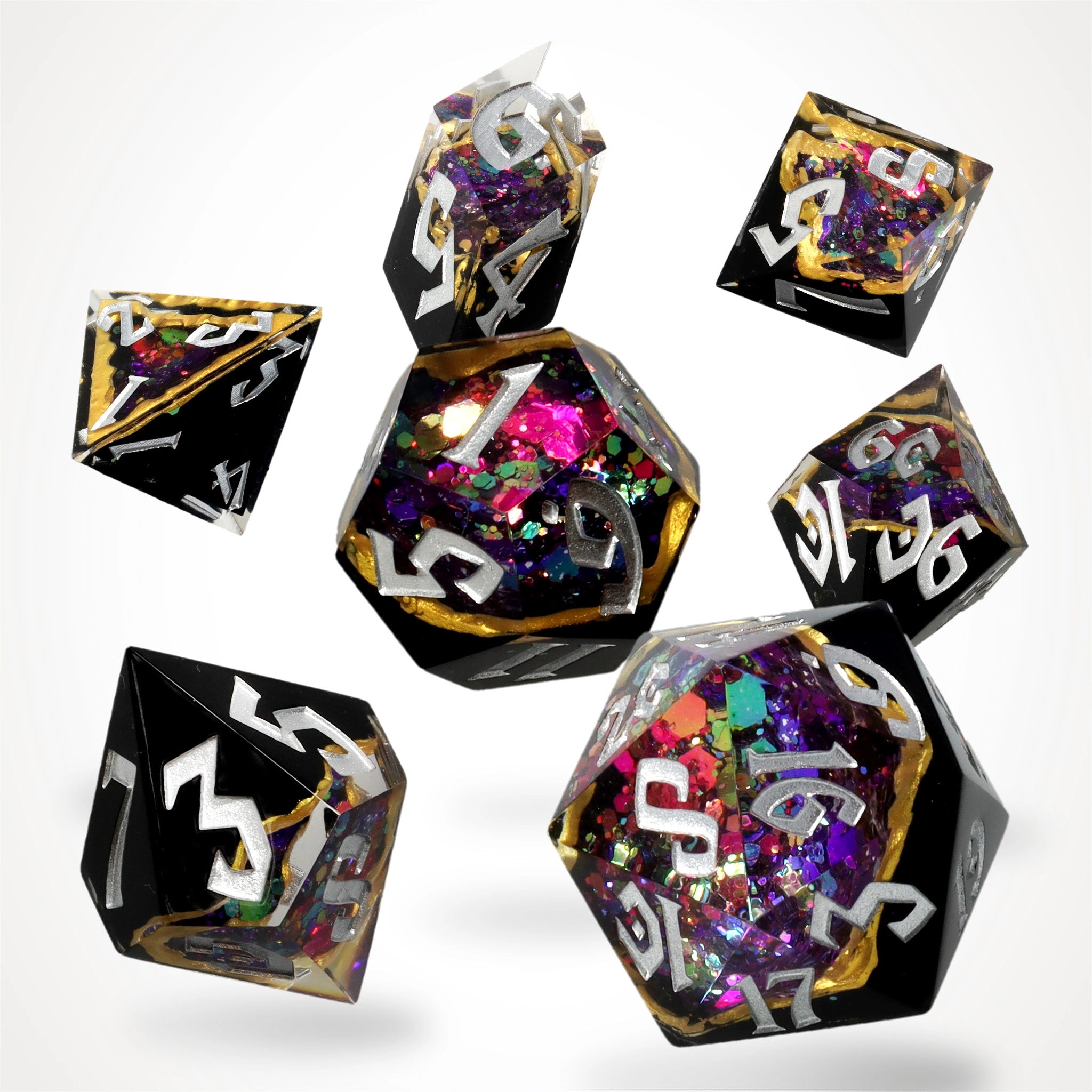 Violet Vein Geode RPG Dice Set