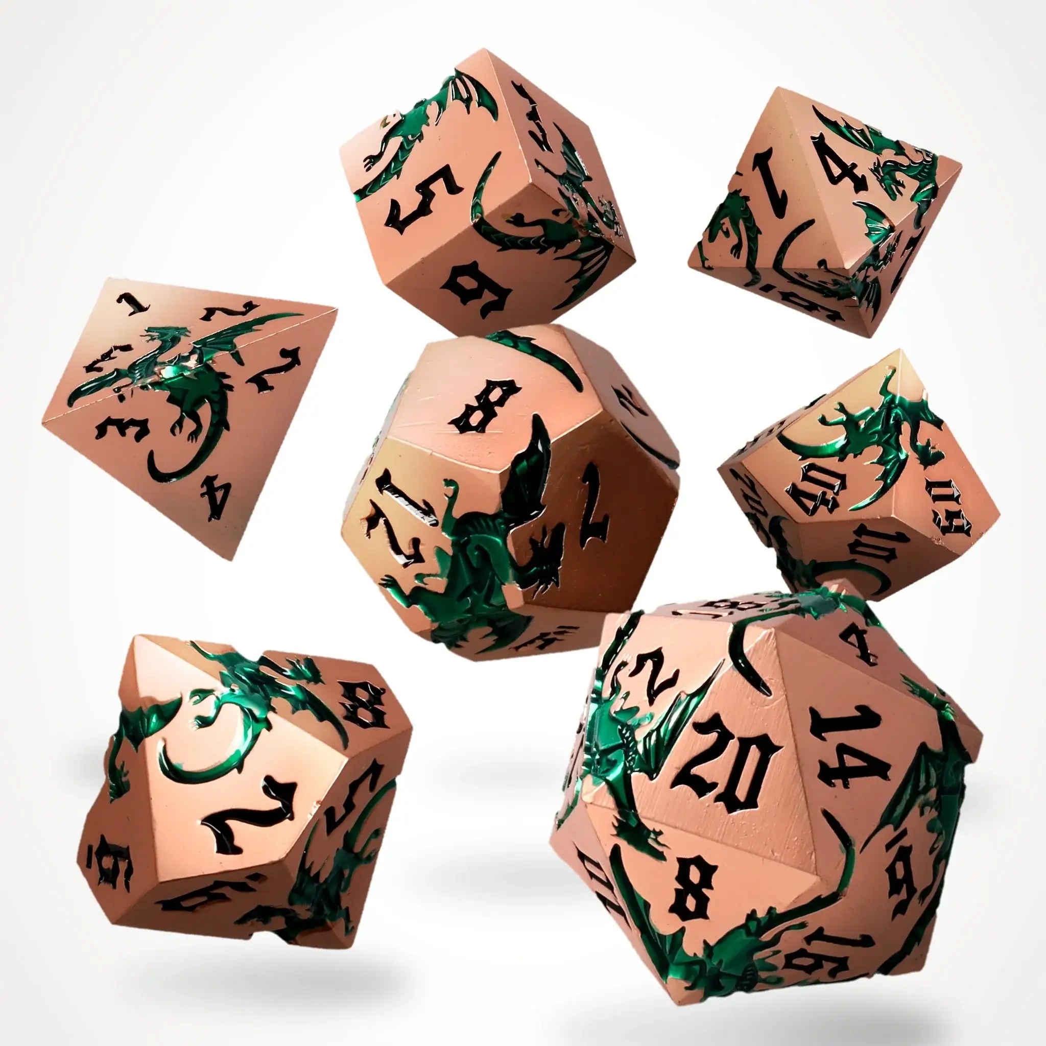 Viridian Flame Metal RPG Dice Set