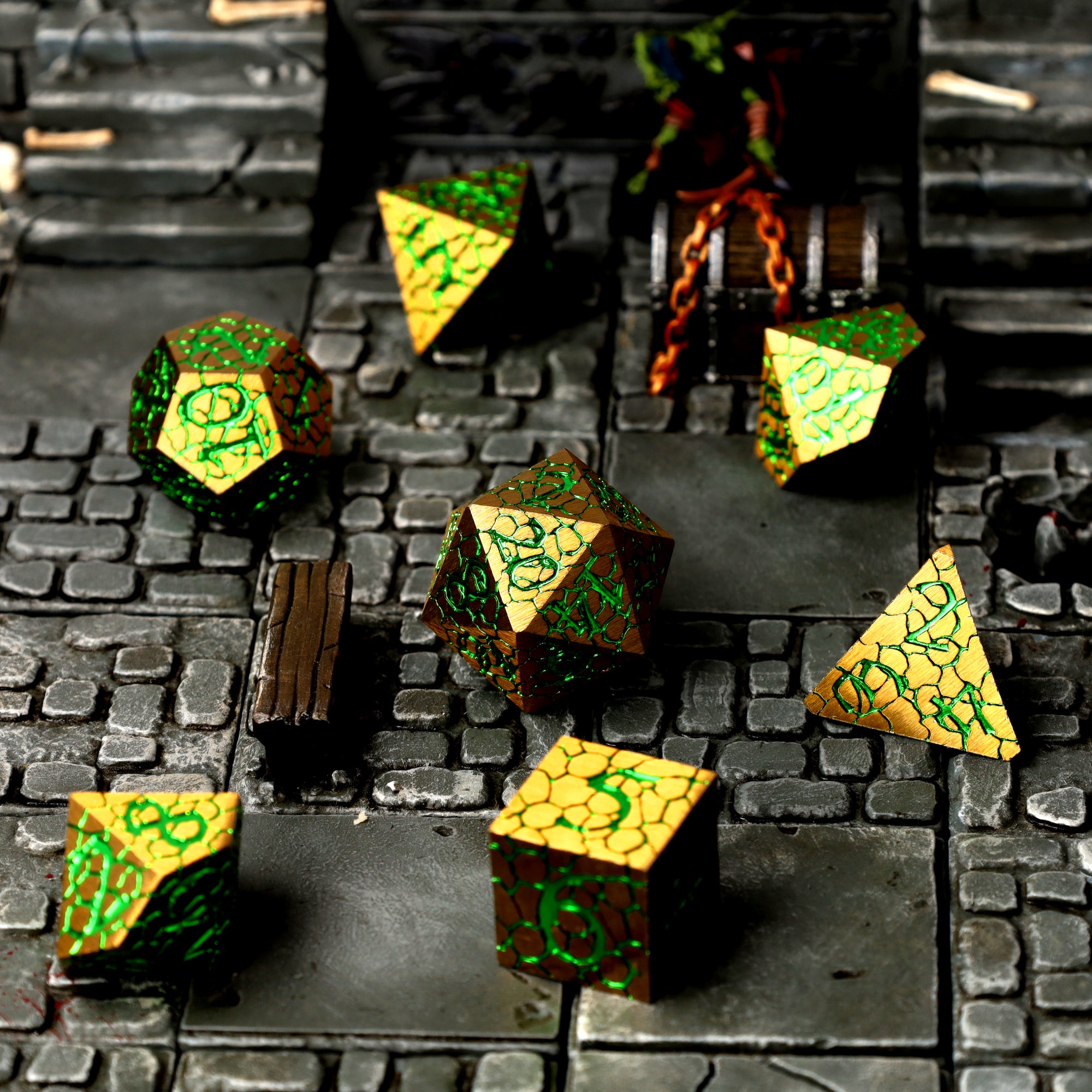 Scaleheart Gold Metal RPG Dice Set