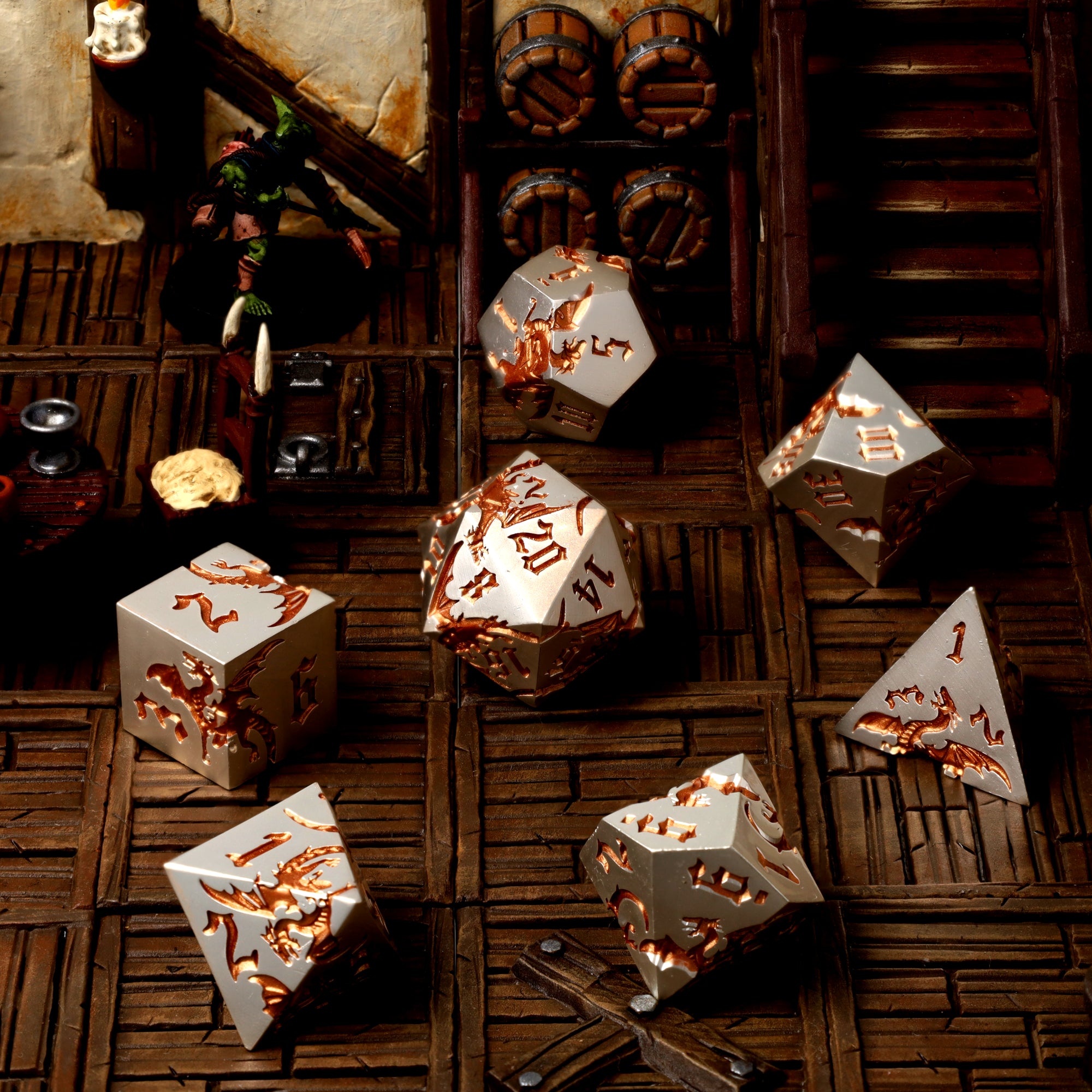 Gilded Wyrm Metal RPG Dice Set