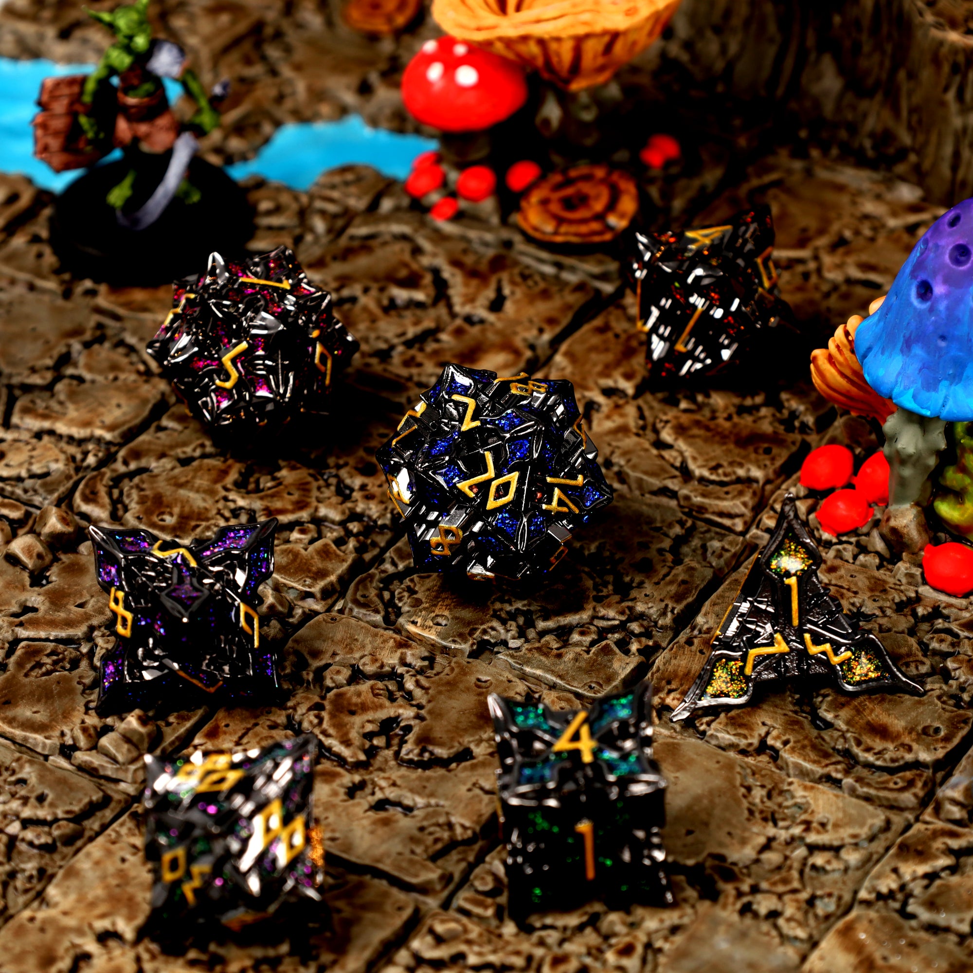 Nocturnal Aether Metal RPG Dice Set