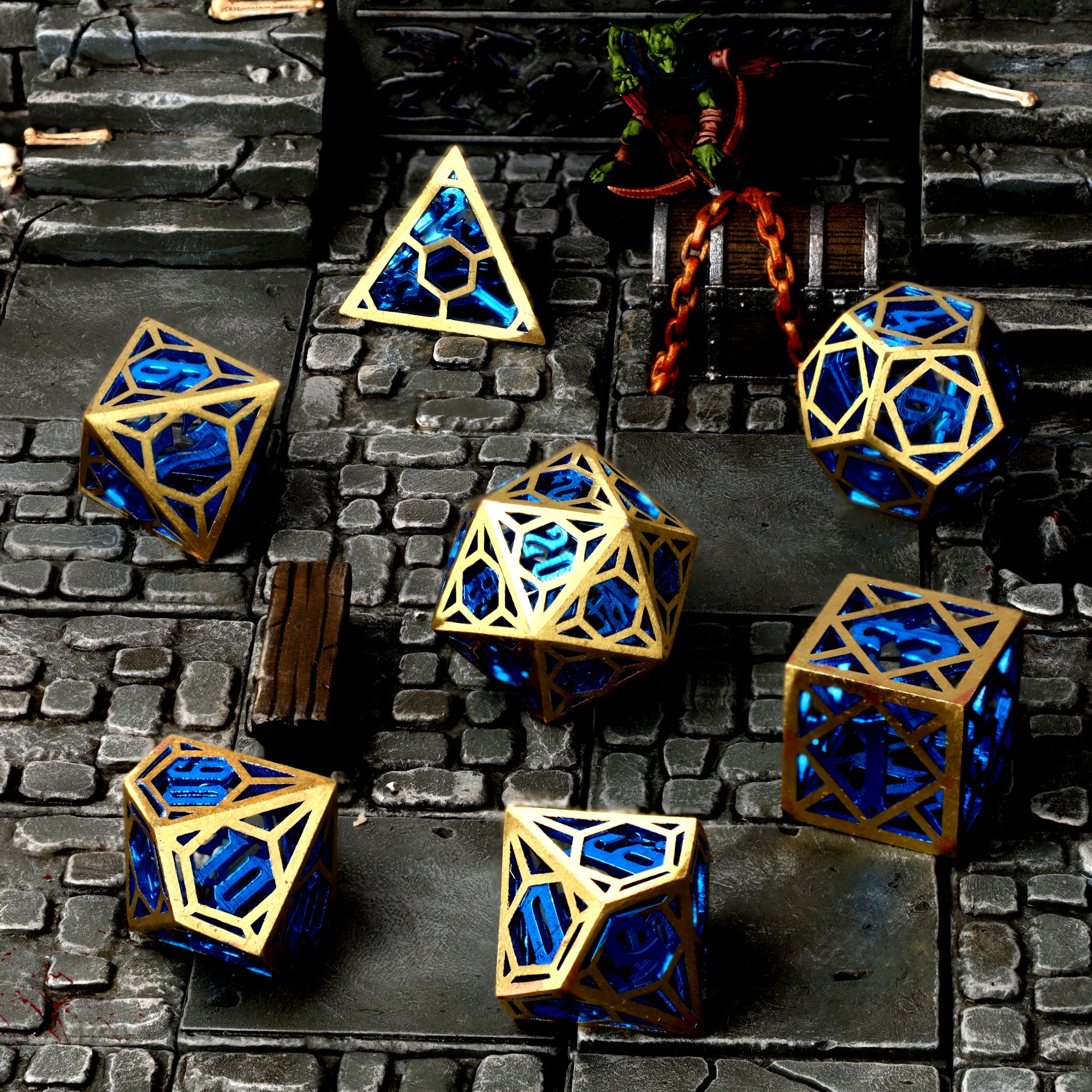 Azure Crown Hollow Metal RPG Dice Set