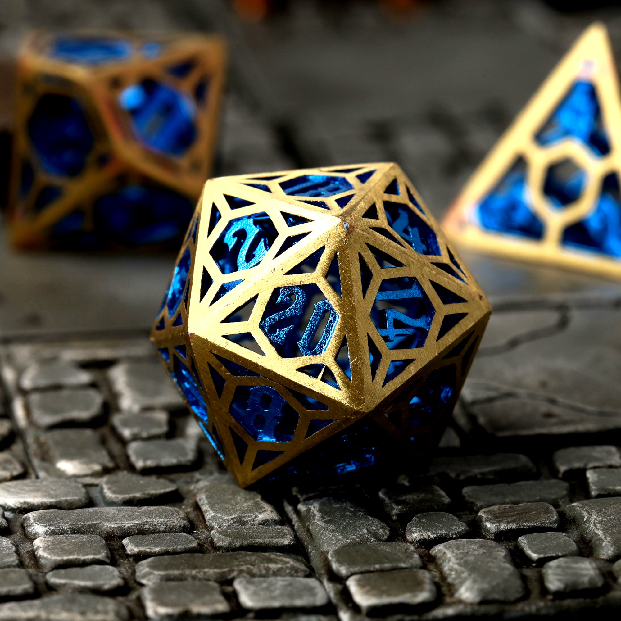 Azure Crown Hollow Metal RPG Dice Set