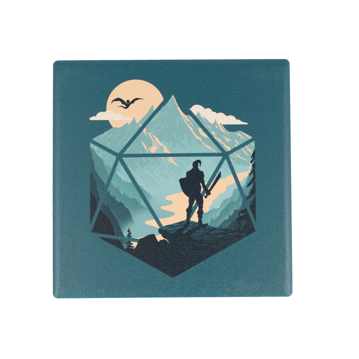 Adventurer and dragon d20 ceramic coaster - GlassStaff Coaster Set