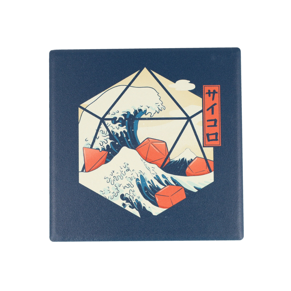Great Wave d20 dice ceramic coaster - GlassStaff Coaster Set