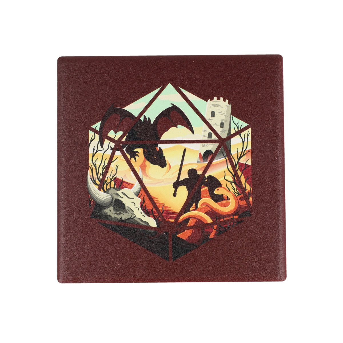Dragon battle d20 ceramic coaster - GlassStaff Coaster Set