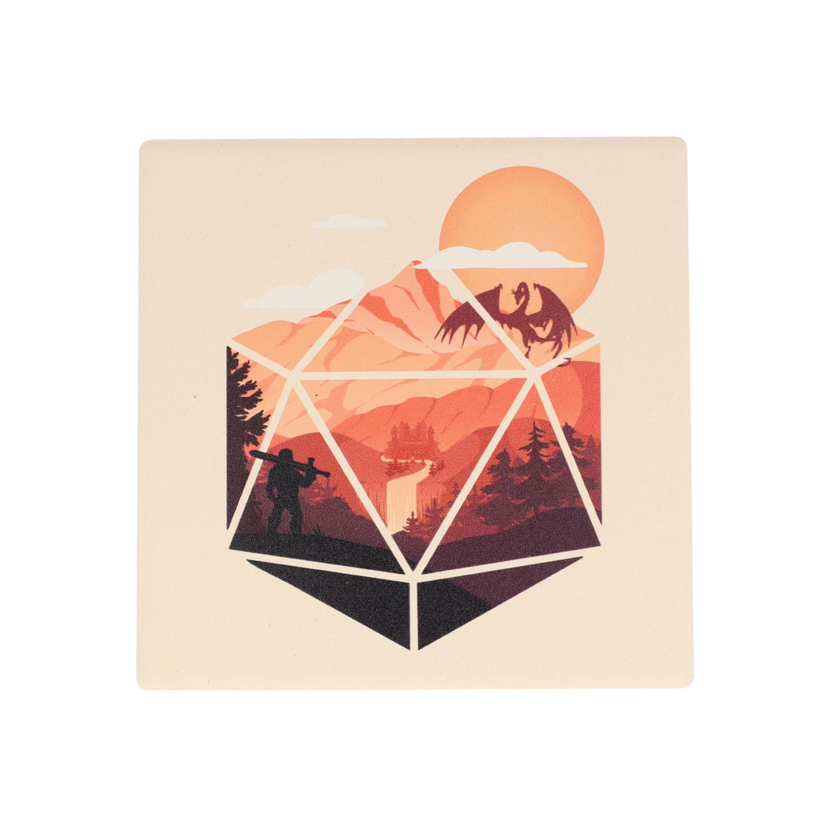 Warrior at sunset d20 ceramic coaster - GlassStaff Coaster Set