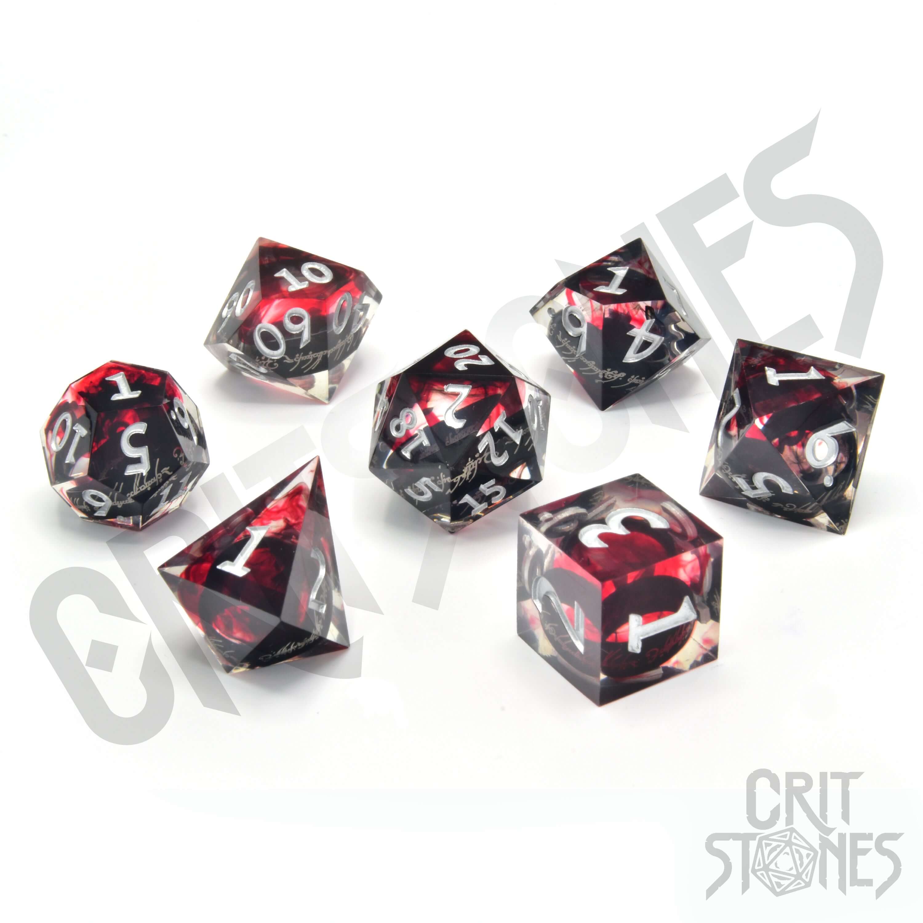 Rings of Power (Black) Sharp Edge Resin RPG Dice Set